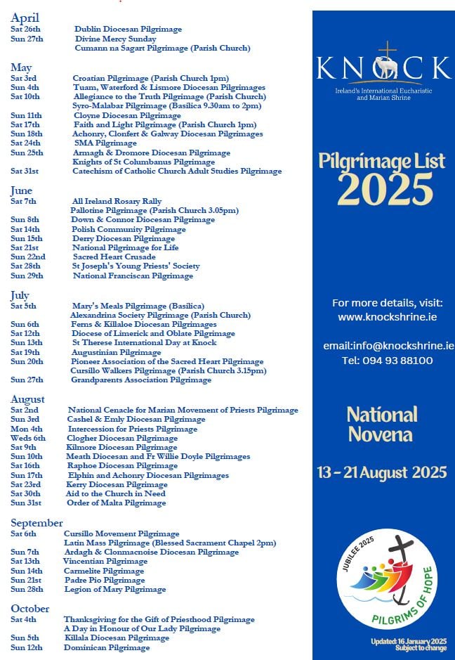 Knock Shrine Pilgrimage List 2025